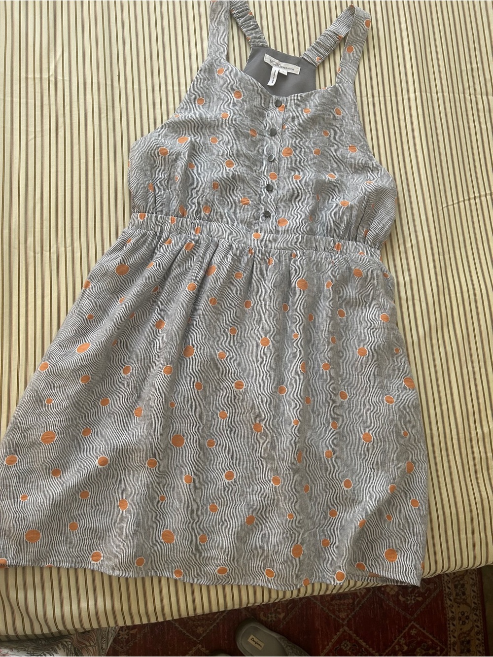 BCBGeneration Gray Midi Dress with Orange Polka Dots And Pockets!